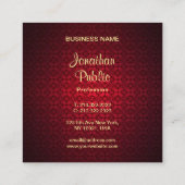 Kalligraphischer Skriptname Red Damask Template Ch Quadratische Visitenkarte (Rückseite)