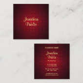 Kalligraphischer Skriptname Red Damask Template Ch Quadratische Visitenkarte (Vorne/Hinten)