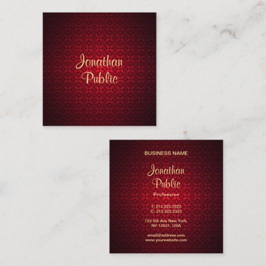 Kalligraphischer Skriptname Red Damask Template Ch Quadratische Visitenkarte (Vorne/Hinten)