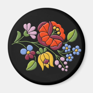 Kalocsa Stickerei - Ungarische Folk Art Black Bg. Magnet