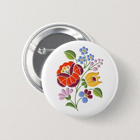Kalocsa Stickerei - Ungarische Volkskunst Button (Vorne & Hinten)