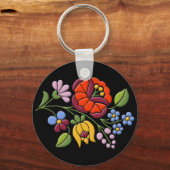 Kalocsa Stickerei - Ungarische Volkskunst schwarz Schlüsselanhänger (Vorderseite)