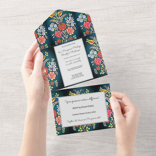 Kalocsai Floral All In One Einladung (Abreißtisch)
