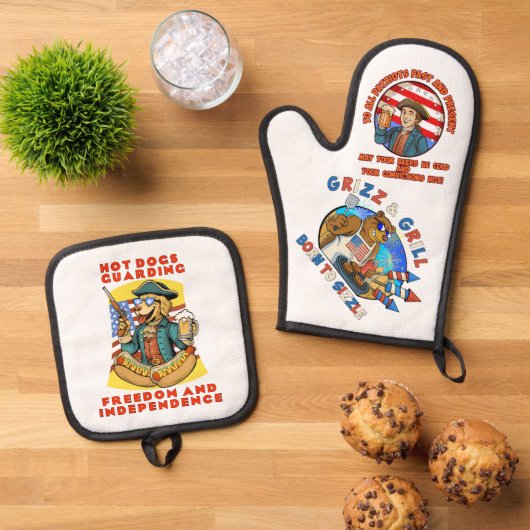 Kaltbier am 4. Juli Ofenhandschuh & Topflappen-Set (Oben Unten)