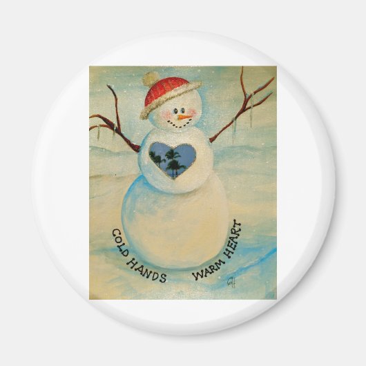 Kalte Hände, warmes Herz, Schneemann Magnet (Vorne)