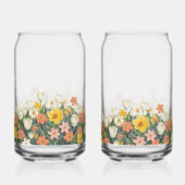 Kalte Kaffee-Glasflasche mit Blumen Dosenglas (Vorderseite)