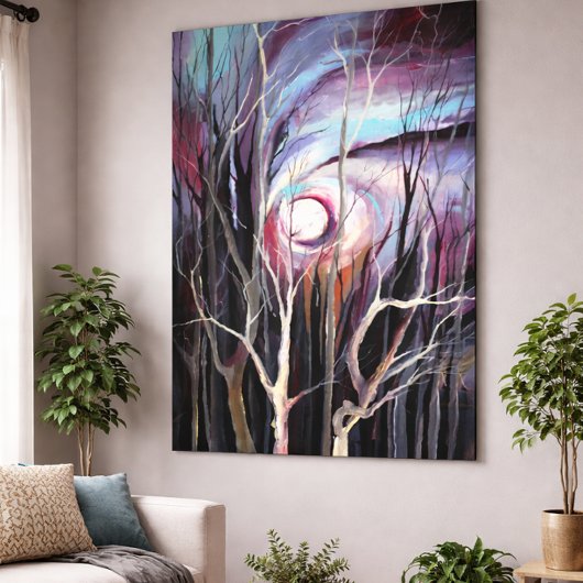 Kalte Winternacht mit Vollmondmalerei Leinwanddruck