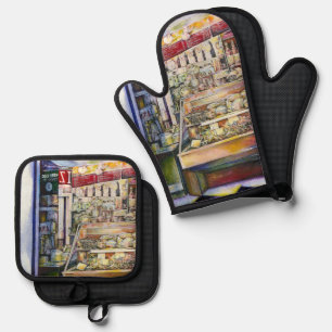 Kalter Brei in einem heißen Deli Ofenhandschuh & Topflappen-Set