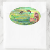 Kalypso-Meerjungfrau mit Schildkrötenaufklebern vo Ovaler Aufkleber (Tasche)