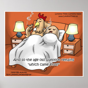 Kam das Huhn oder das Ei zuerst? Lustige Kunstpost Poster