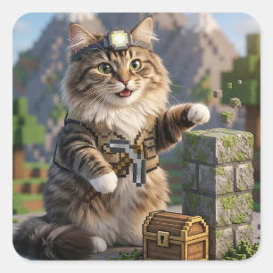 KAM KAM Der Voxel-Explorer Realistischer Gamer-Kat Quadratischer Aufkleber