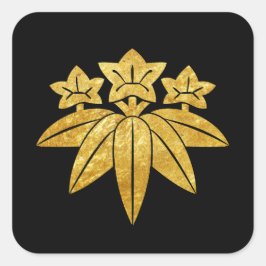 Kamakura Minamoto Mon Japanisches Imitat Gold auf Quadratischer Aufkleber