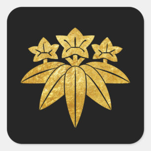 Kamakura Minamoto Mon Japanisches Imitat Gold auf  Quadratischer Aufkleber