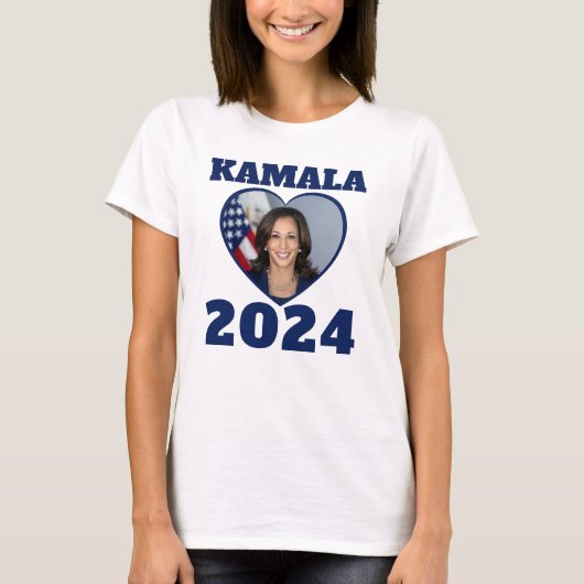 KAMALA 2024 Foto Herzblauer Demokratischer Text T-Shirt (Vorderseite)