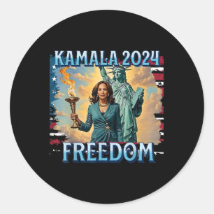 Kamala 2024 für Präsidentin Wahlkampf Lady Liberty Runder Aufkleber