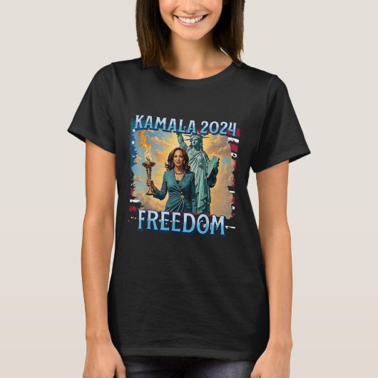 Kamala 2024 für Präsidentin Wahlkampf Lady Liberty T-Shirt (Vorderseite)