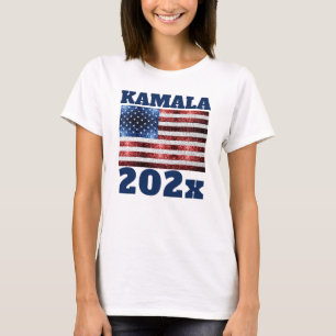 KAMALA 2024 USA-Flagge blau roter falscher Glitter T-Shirt