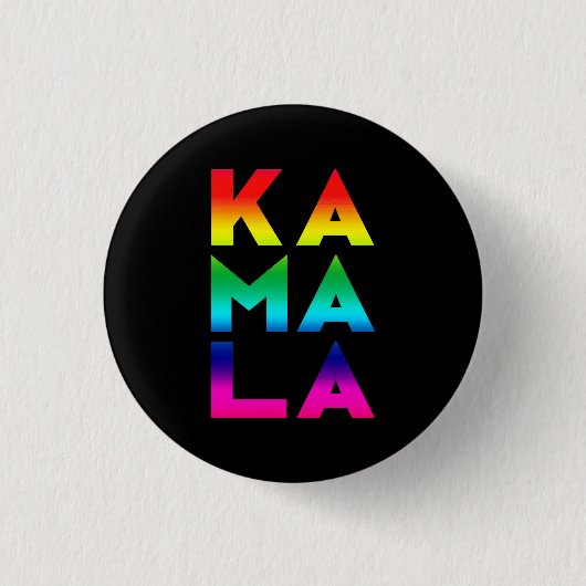 kamala 3 Silben Regenbogenstolz Typografie schwarz Button (Vorderseite)