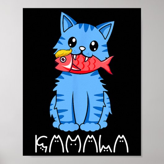 Kamala Cat essen Fisch Funny Harris Trump 2024 für Poster (Vorne)