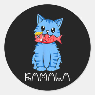 Kamala Cat essen Fisch Funny Harris Trump 2024 für Runder Aufkleber
