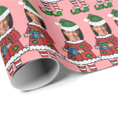 Kamala Custom Face Foto Elf Weihnachten Funny Pink Geschenkpapier (Rolleneckpunkt)