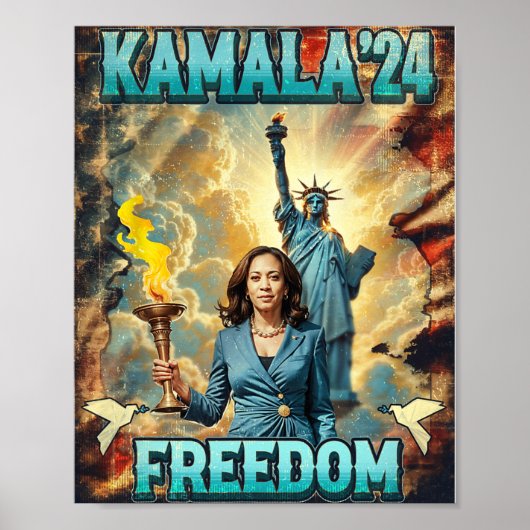Kamala für Präsident Slogan Statue Liberty Pro Har Poster (Vorne)