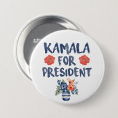 Kamala für Präsident Watercolor-Blume Button (Vorne & Hinten)