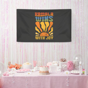 Kamala Gewinnt mit Freude Retro Boho Harris Walz Banner