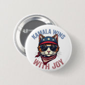 Kamala gewinnt mit Joy Harris Walz Cat lady Electi Button (Vorne & Hinten)