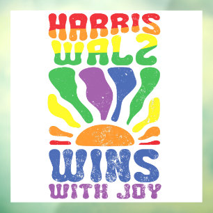 Kamala gewinnt mit Joy Retro Boho Harris Walz LGBT Fensteraufkleber