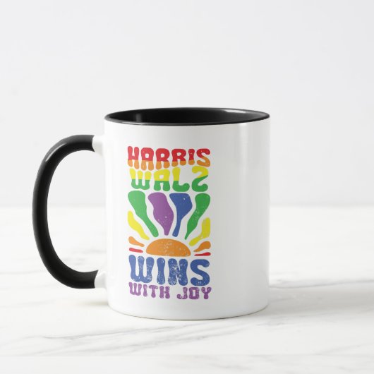 Kamala gewinnt mit Joy Retro Boho Harris Walz LGBT Tasse (Links)