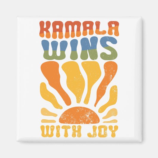 Kamala gewinnt mit Joy Retro Boho Harris Walz Magnet (Vorne)