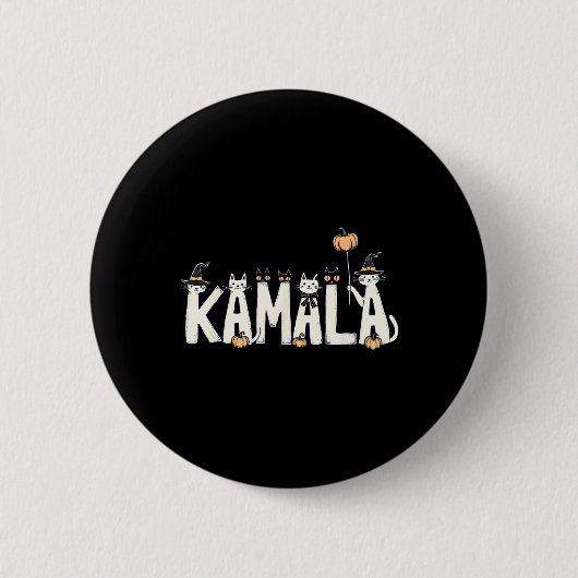 Kamala Halloween Cat Lover Hexennamen Design Button (Vorderseite)