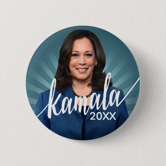 Kamala Harris 2024 - blau aquamarin mit Skriptname Button (Vorderseite)