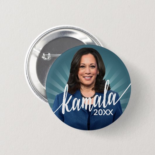 Kamala Harris 2024 - blau aquamarin mit Skriptname Button (Vorne & Hinten)