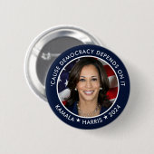 Kamala Harris 2024 für Präsident mit Foto Button (Vorne & Hinten)