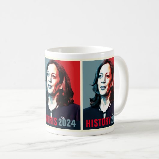 Kamala Harris 2024 Pop Art Triptych Kaffeetasse (VorderseiteRechts)