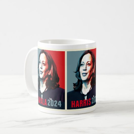 Kamala Harris 2024 Pop Art Triptych Kaffeetasse (Vorderseite Links)