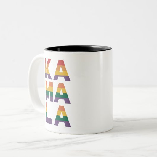 Kamala Harris 2024 Rainbow Flag Gay Pride LGBT Zweifarbige Tasse (Vorderseite Links)