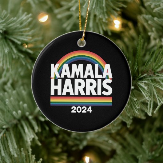 Kamala Harris 2024 Rainbow Gay Pride LGBT Election Keramik Ornament (Baum)