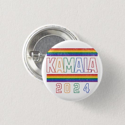 Kamala Harris 2024 Rainbow LGBTQ Retro Button (Vorne & Hinten)