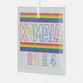 Kamala Harris 2024 Rainbow LGBTQ Retro Ornament Aus Glas (Vorderseite links)