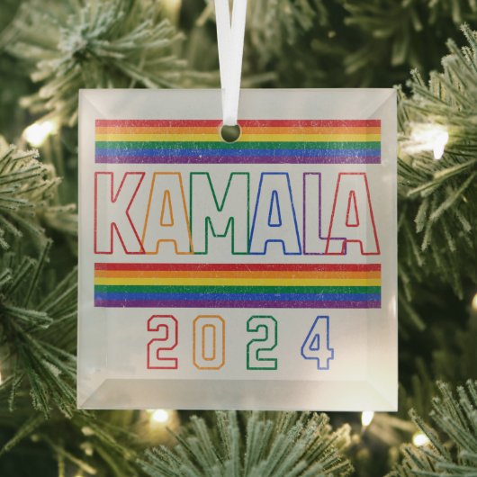 Kamala Harris 2024 Rainbow LGBTQ Retro Ornament Aus Glas (Insitu)