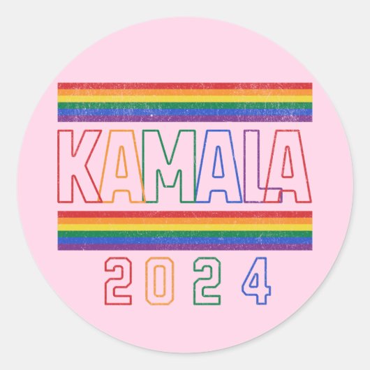 Kamala Harris 2024 Rainbow LGBTQ Retro Runder Aufkleber (Vorderseite)