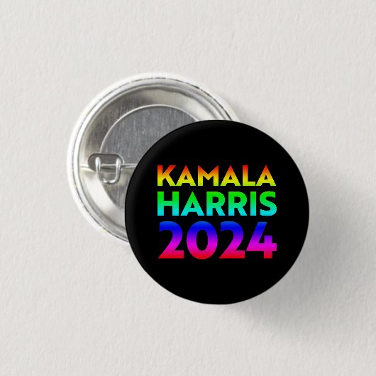 Kamala Harris 2024 Regenbogentypografie Stolz schw Button (Vorne & Hinten)