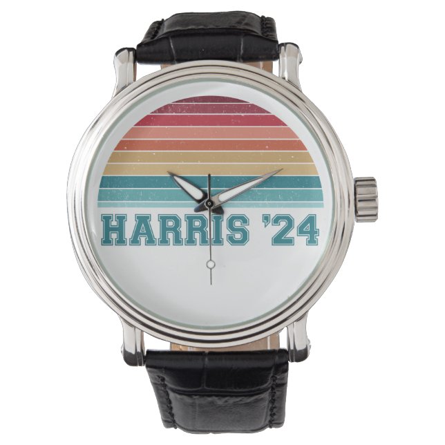 Kamala Harris 2024 Retro Sunset Vintag Armbanduhr (Vorderseite)