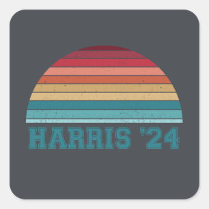 Kamala Harris 2024 Retro Sunset Vintag Quadratischer Aufkleber