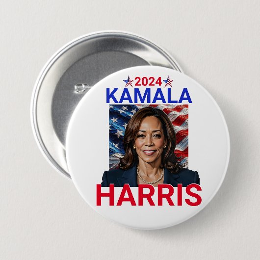 Kamala Harris 2024 Rot, Weiß und Blau Button (Vorne & Hinten)