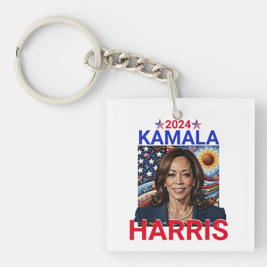 Kamala Harris 2024 Rot, Weiß und Blau Schlüsselanhänger (Vorderseite)