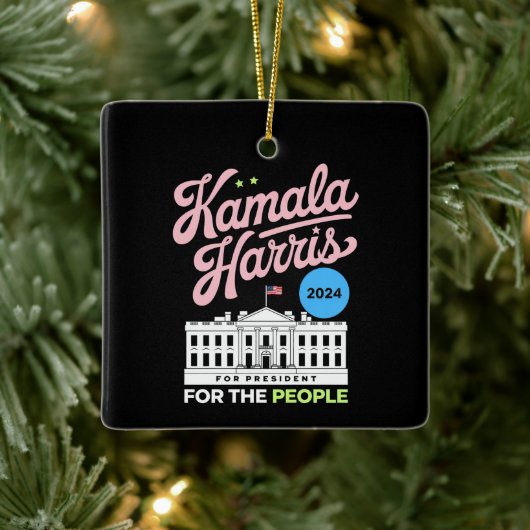 Kamala Harris 2024 Sozialdemokrat Abstimmung blau Keramikornament (Baum)